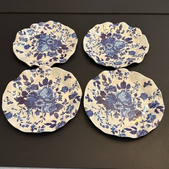 5pc SHABBY CHIC Blue and White Floral Serving Tray/Salad Plates -Scalloped Edges - Picture 8 of 9